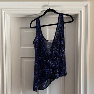 Floral Blue Sleeveless Top with removable tie